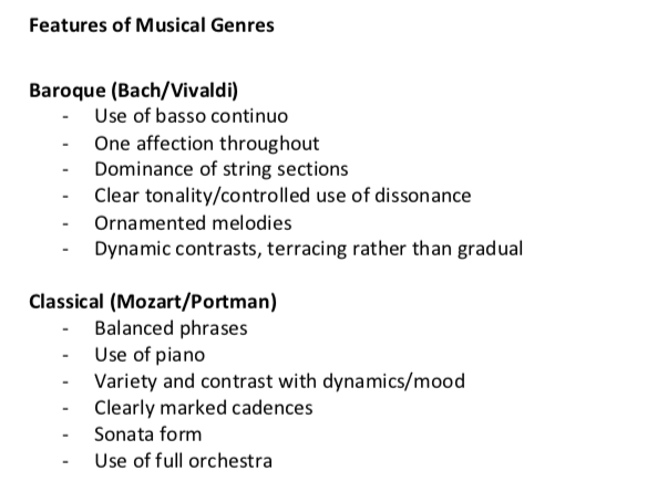 Musical Era and Genre Features Notes