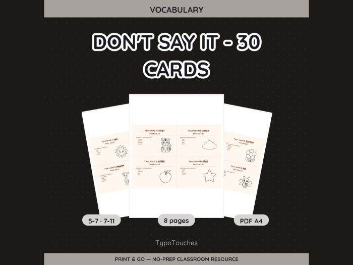 Don't Say It - 30 Cards | 8 No-Prep Sheets