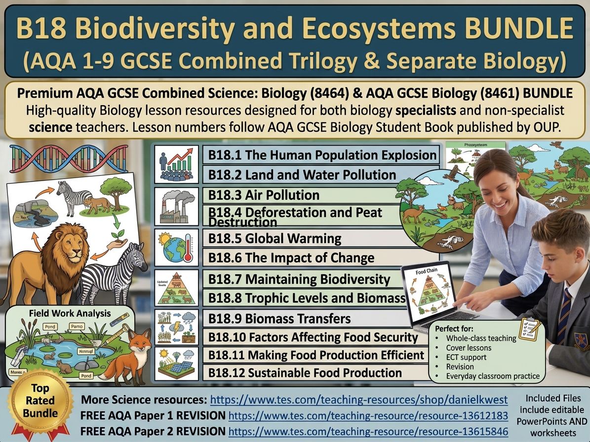 B18 Biodiversity and Ecosystems BUNDLE (AQA 1-9 GCSE Combined Trilogy & Separate Biology)
