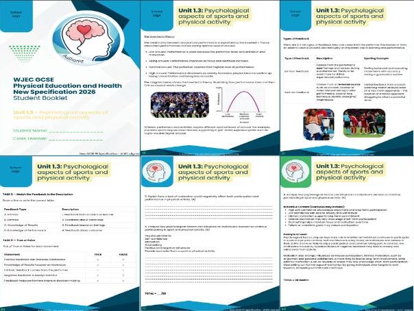 WJEC GCSE  PE & Health (New Spec 2026) Unit 3 - Student Booklet