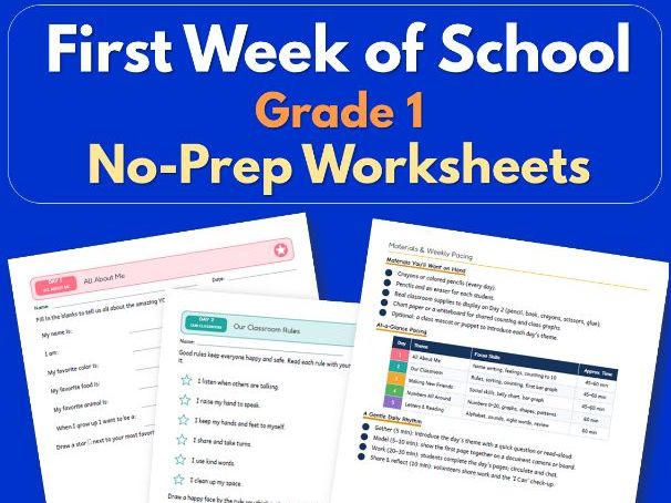 First Week of School Grade 1 | No-Prep Worksheets