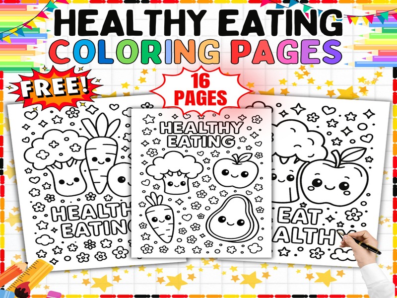 Free Healthy Eating Coloring Pages | 16 Page Coloring Sheets | Food and Nutrition