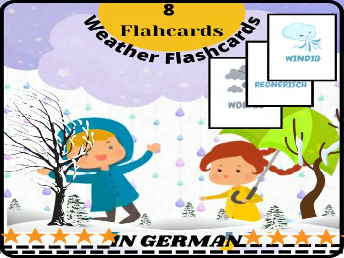 Beginner Weather Seasons Vocabulary Flashcards for Young Learners/German
