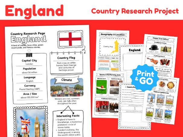 England Country Study Worksheets | Geography & Culture