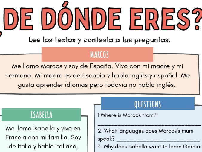 ¿De dónde eres? Where are you from? Narrow reading