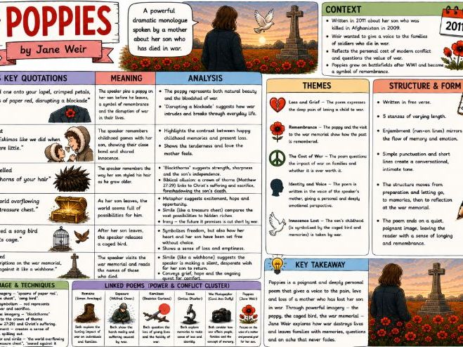 GCSE Power and Conflict Poetry Knowledge Organiser – Poppies