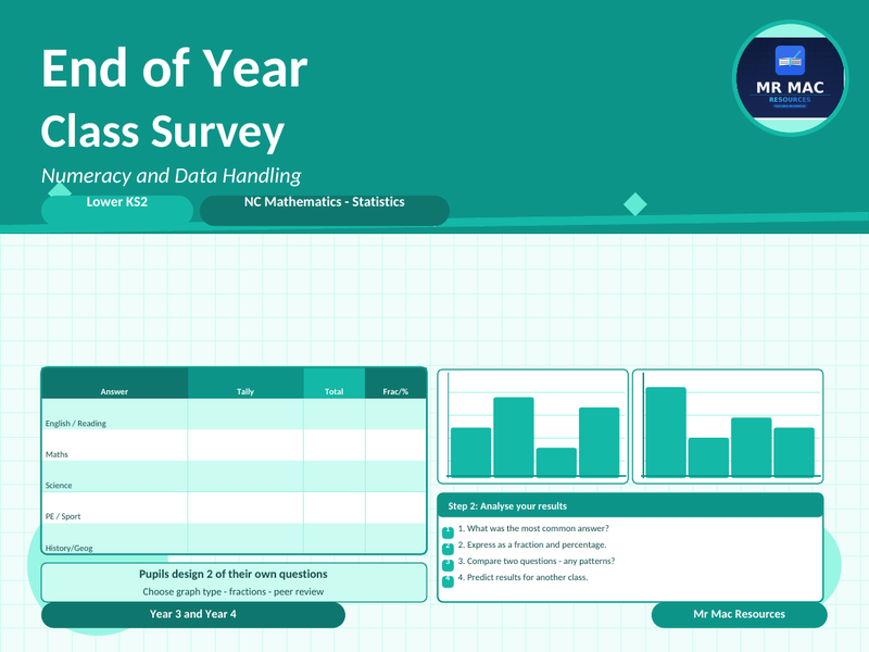 End of Year Class Survey - Maths Statistics - Lower KS2 - Year 3 and Year 4