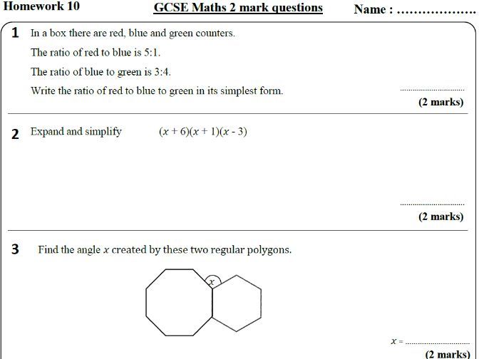 10 GCSE Maths HIGHER Homework Revision (9-1) Part 1 -Includes all ANSWERS