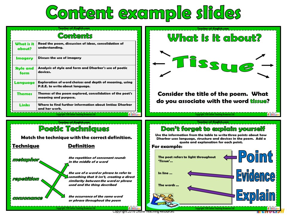 Tissue by Imtiaz Dharker Teaching Resources