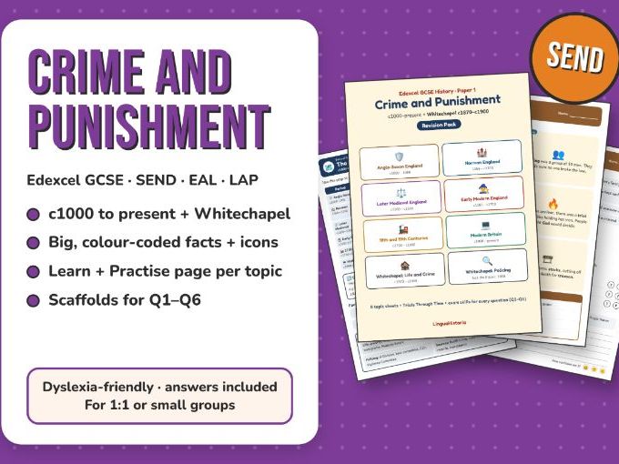 Edexcel GCSE History Crime and Punishment + Whitechapel Revision - SEND, EAL & LAP Friendly