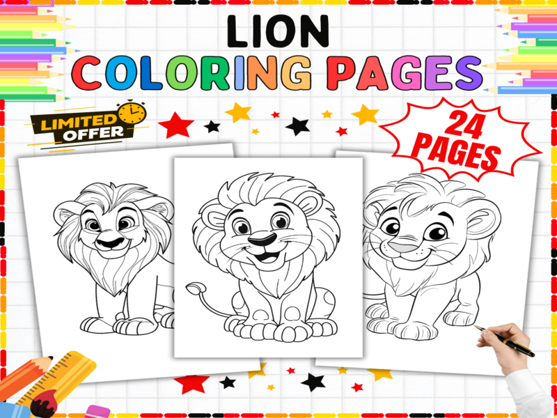Lion Colouring Pages | 24 Printable Animal Worksheets for Creative Arts & Safari Activities