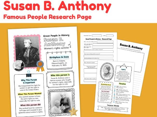 Susan B. Anthony Biography Research Worksheets | Famous Suffragist Study