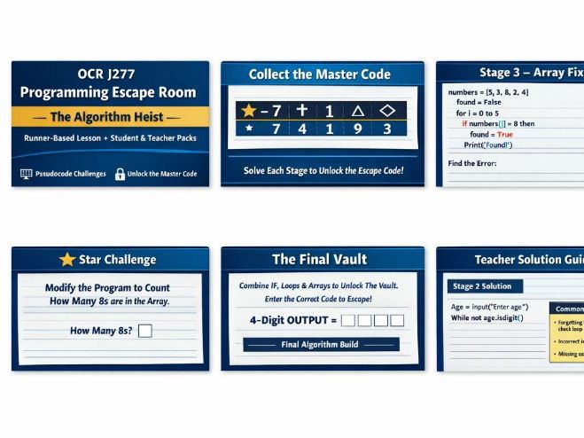 OCR J277 GCSE Computer Science – Programming Escape Room (Runner-Based Lesson + Teacher Answers)