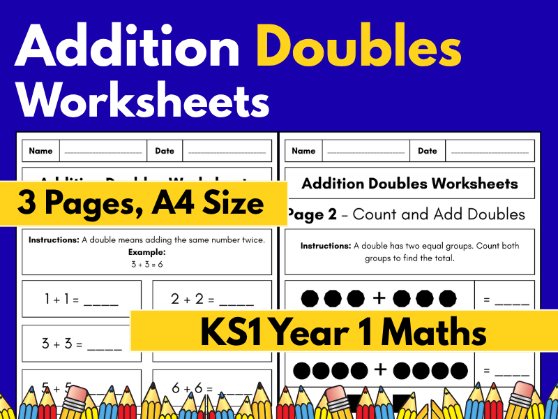 Addition Doubles Worksheets | KS1 Year 1 Maths