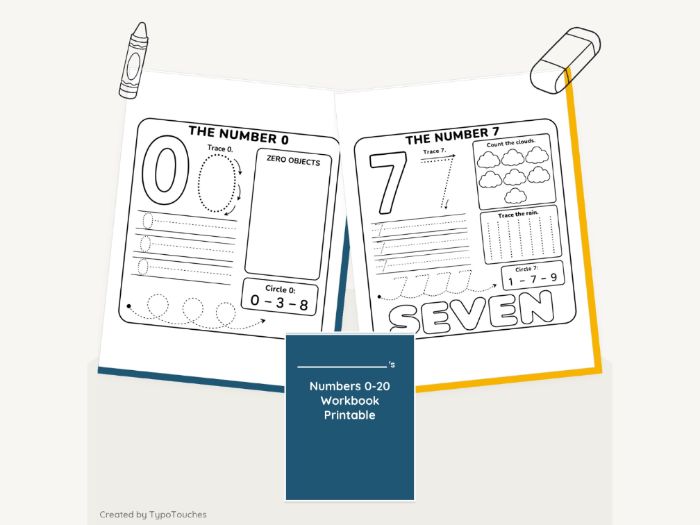 Numbers 0-20 Workbook Printable | 124 pp
