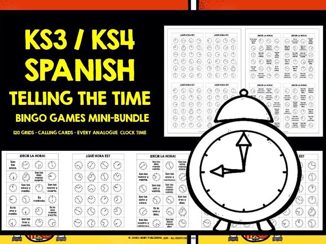 Spanish Telling the Time Bingo Games | Analogue Clock Times