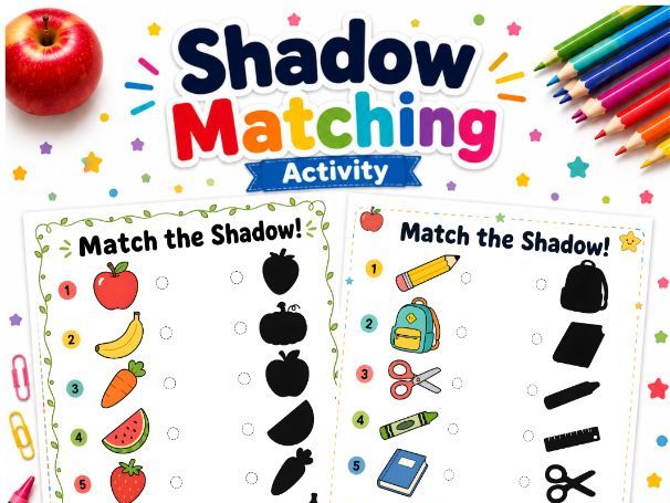 Shadow Matching Activity Worksheets | Match the Shadow Game | Preschool & Kindergarten Visual Discri