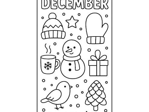 December Monthly Bookmark Template Coloring Sheet