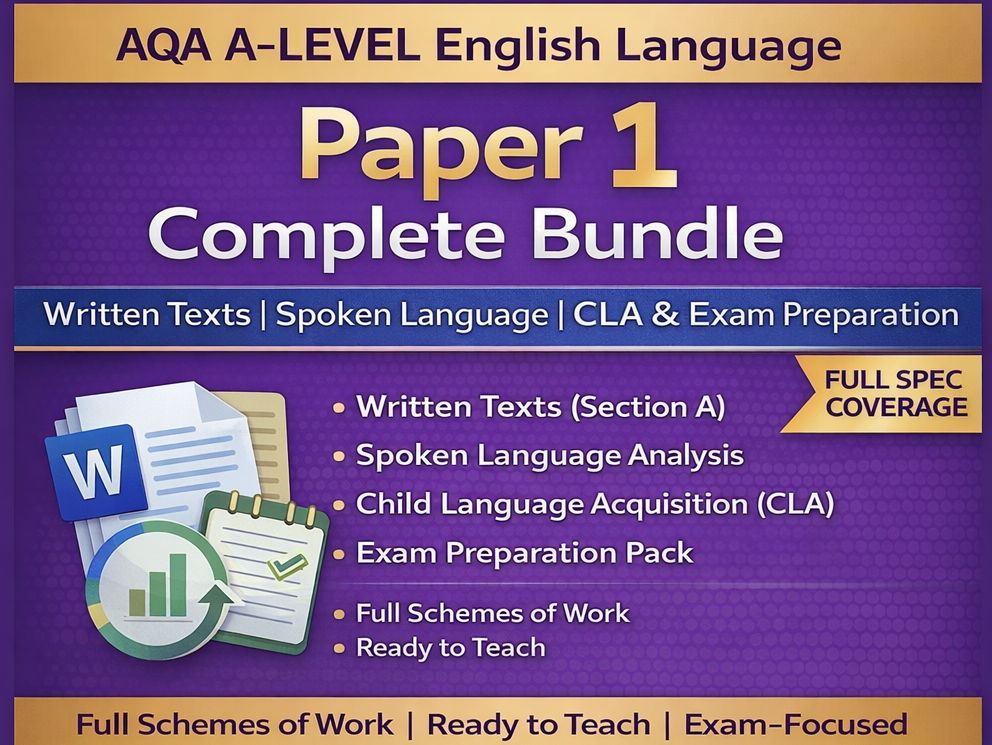 AQA A-Level English Language – Paper 1 Complete Bundle | Written Texts, Spoken Language, CLA & Exam Preparation
