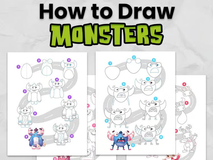 How to Draw Monsters Step by Step | Directed Drawing Activities | KS1 & KS2 Art Worksheets