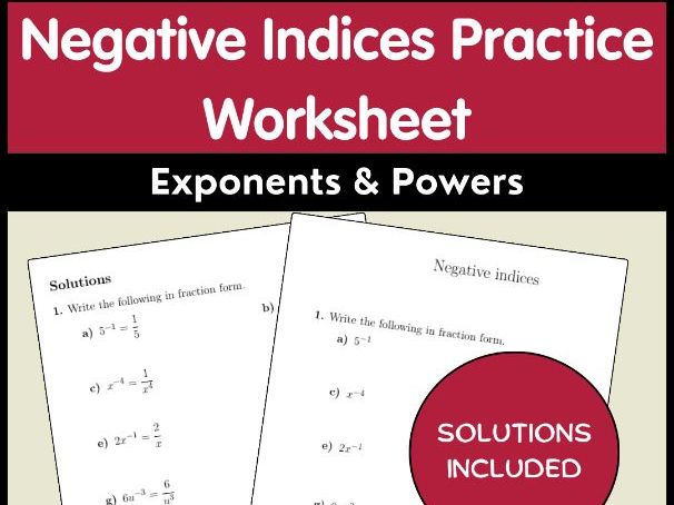 Negative Indices Practice Worksheet | Exponents & Powers