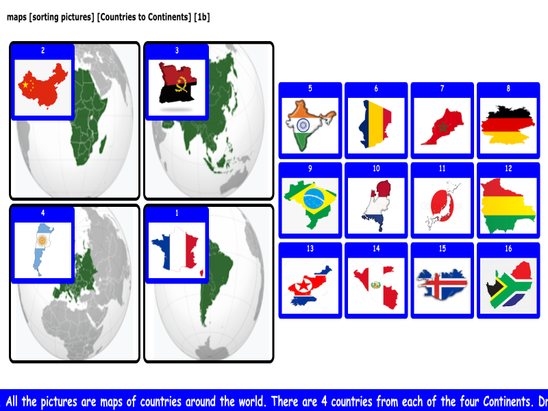maps [sorting pictures] [Countries to Continents] [1b]