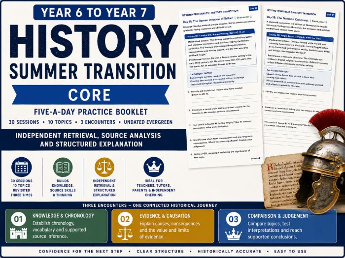 Year 6 to Year 7 History Summer Transition Booklet – Core | 30 Sessions with Answers