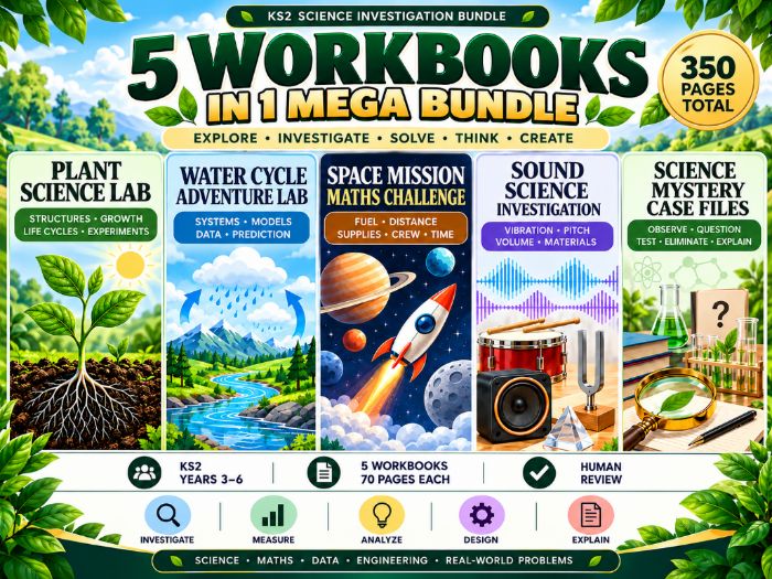 KS2 Science, STEM & Maths Investigation Bundle | Years 3–6 | 350 Pages | 5 Workbooks