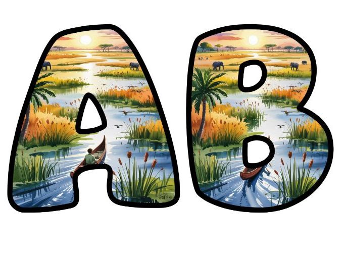 Okavango Delta Sunrise Alphabet Letters | Classroom Display, A-Z 0-9 and Signs