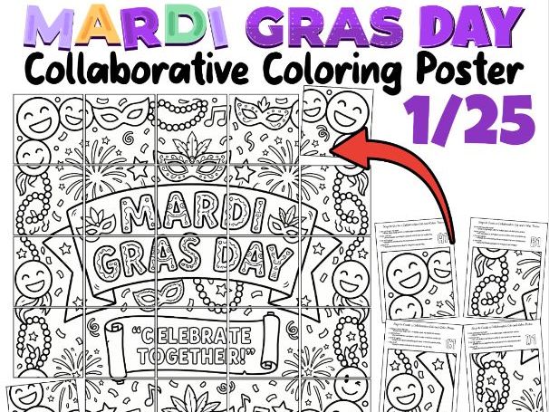 Mardi Gras Day Collaborative Coloring Poster | Celebrate Mardi Gras