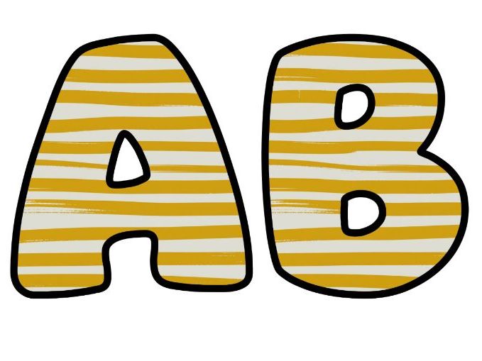 Yellow Wavy Stripes Alphabet Letters | Classroom Display, A-Z 0-9 and Signs