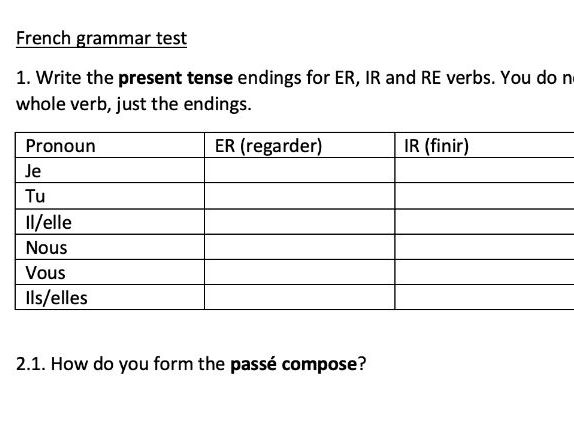 Grammar quiz KS5 French