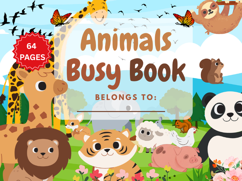 Animal Theme Busy Book for Kids | 60+ Educational Activities | Printable Preschool Learning Binder |
