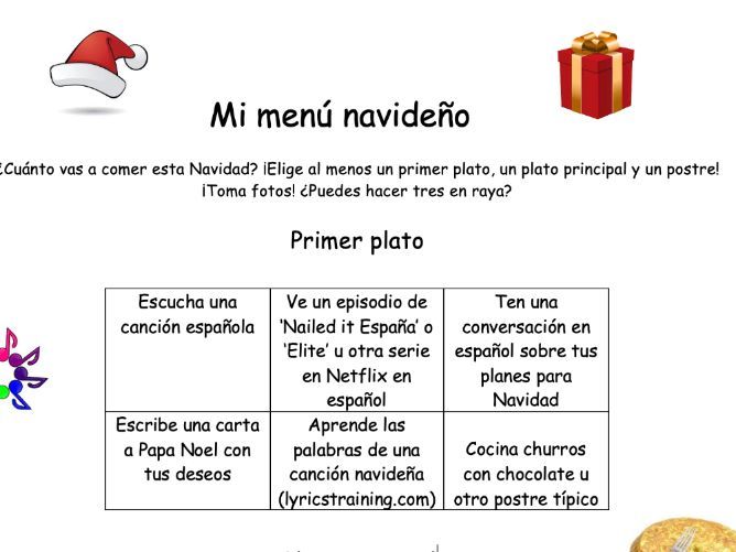 Spanish Christmas independent tasks outside of lessons