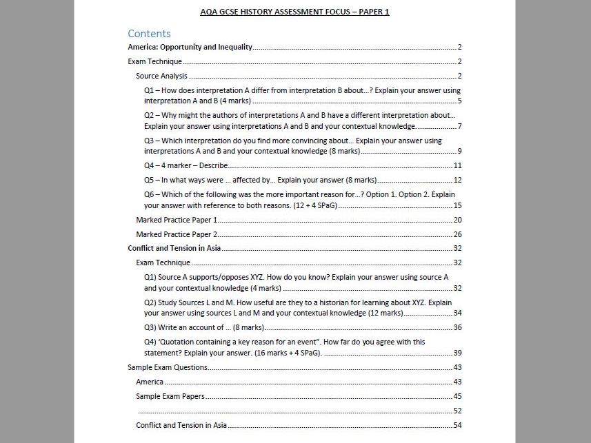 AQA GCSE History Paper 1 (America Opportunity and Inequality