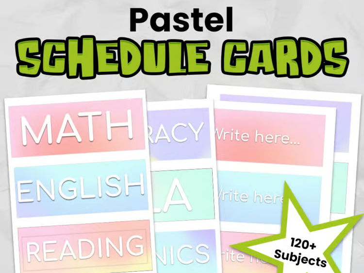 Pastel Editable Classroom Timetable Cards with Clocks | Primary Visual Timetable: Calm Classroom