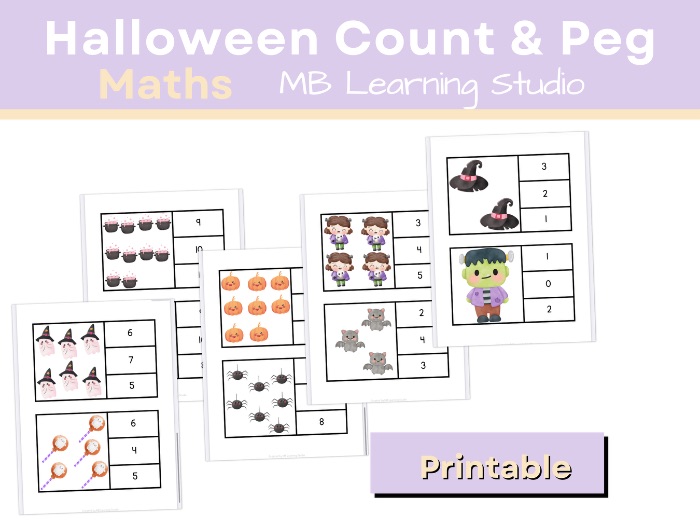 Halloween Count and Peg Cards – Numbers to 10 | EYFS, KS1, Pre-K, Kindergarten
