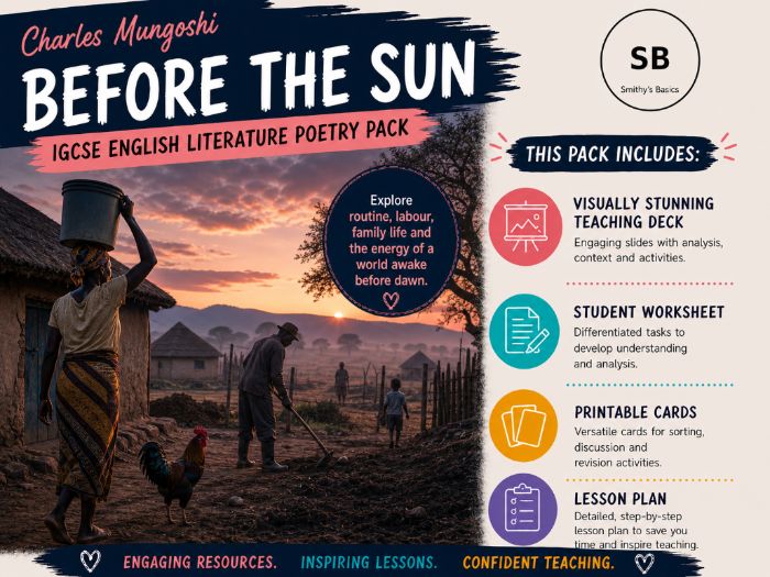 "Before the sun" - poem by Charles Mungoshi - card activity lesson pack from Smithy's Basics