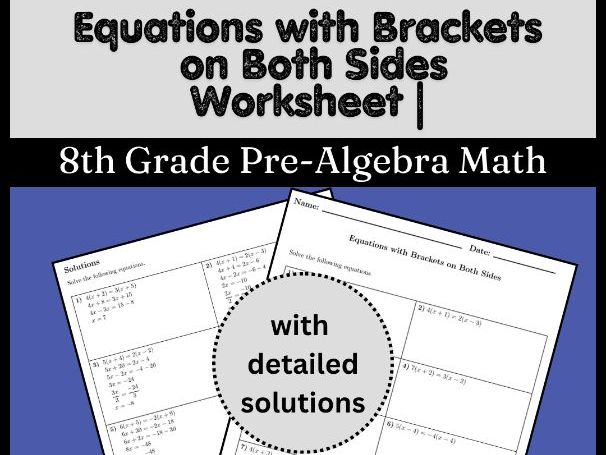 Equations with Brackets on Both Sides Worksheet | 8th Grade Pre-Algebra Math