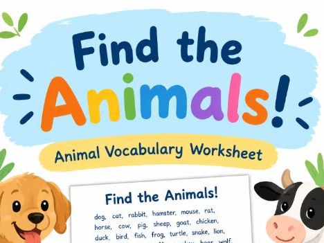 Find the Animals! Animal Vocabulary Worksheet