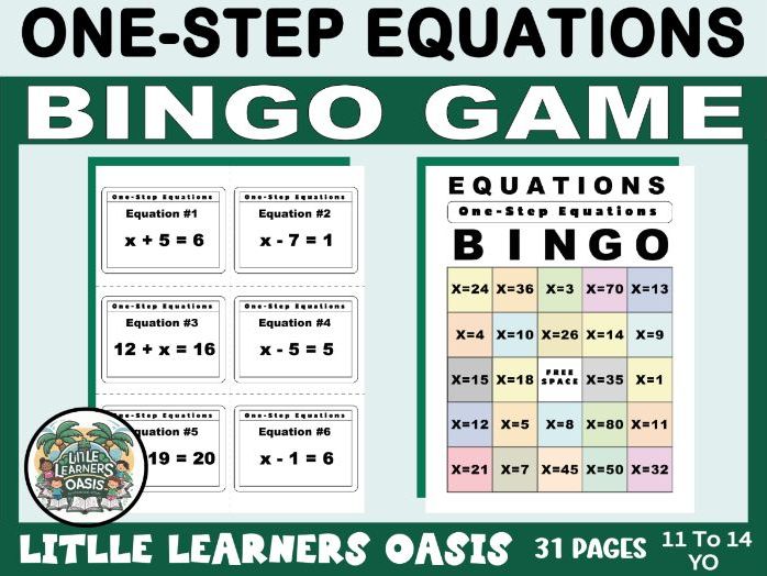 One-Step Equations Bingo Game | Solving for X