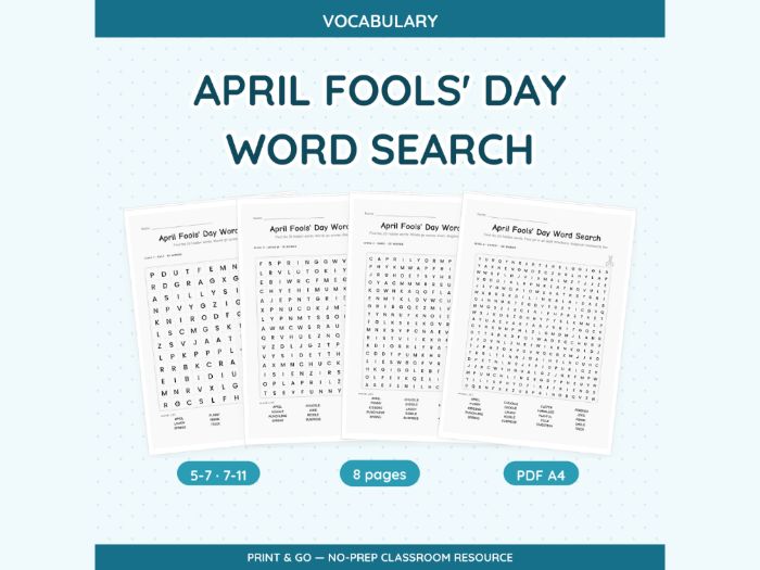 April Fools' Day Word Search Puzzles | 8 pp