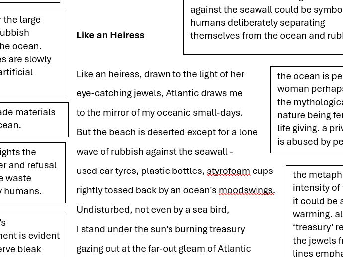 Like an Heiress poem with notes