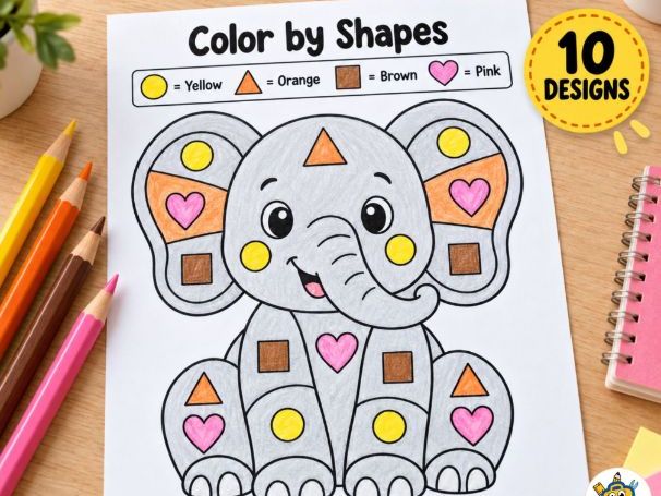 Math Color by Shapes | 10 Animal Coloring Pages | Shape Recognition Activity