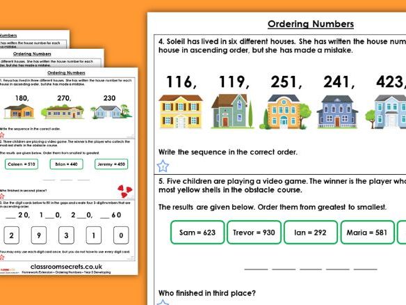 Maths homework ordering numbers