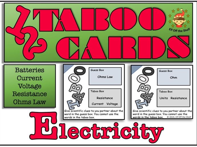 Current Electricity 12 Taboo Cards on Current Voltage Resistance and Batteries KS3