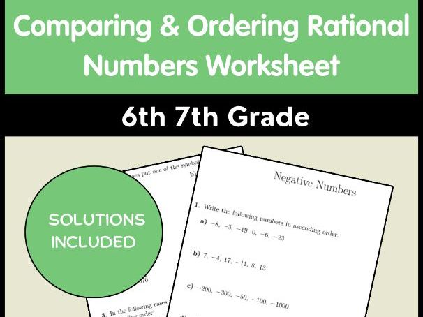 Comparing & Ordering Rational Numbers Worksheet | 6th 7th Grade