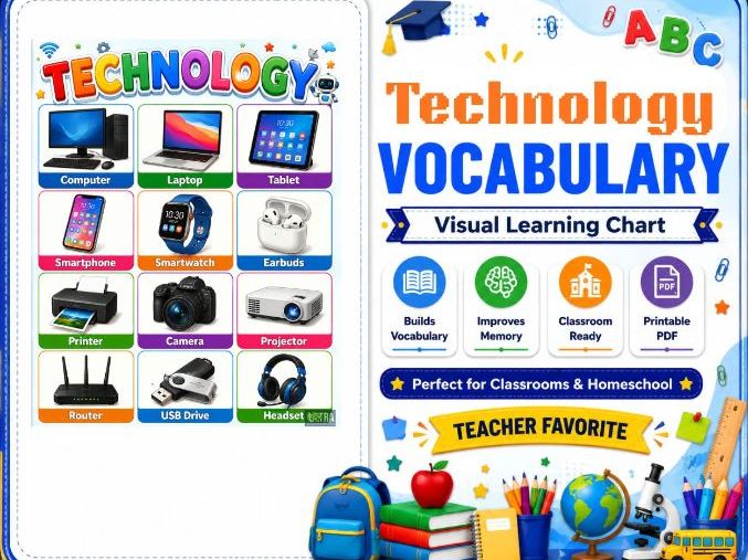 Technology Chart for Kids | Modern Technology & Digital Devices Learning Poster for Preschool
