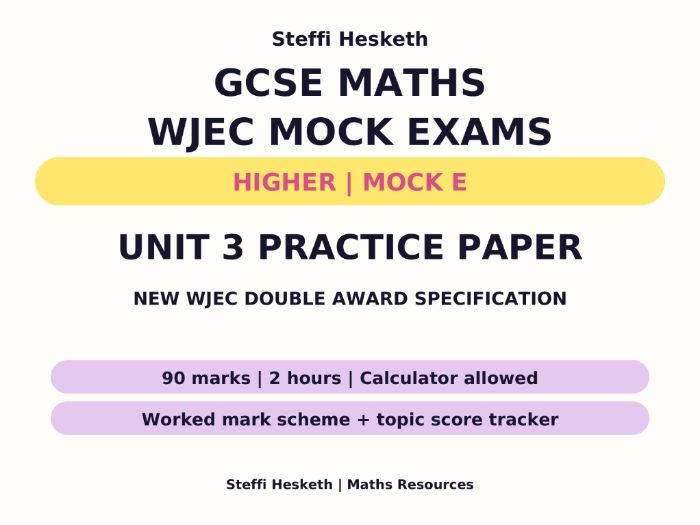 WJEC GCSE Maths & Numeracy Unit 3 Higher Mock E + Mark Scheme