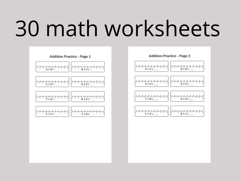 Addition to 10 Practice Worksheets with Number Lines